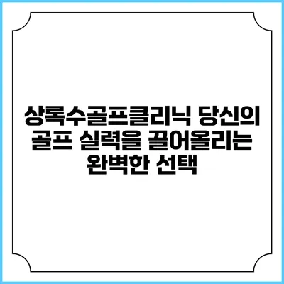 상록수골프클리닉: 당신의 골프 실력을 끌어올리는 완벽한 선택