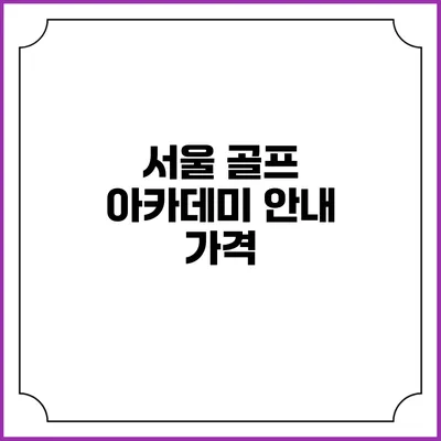 서울 골프 아카데미 안내: 가격