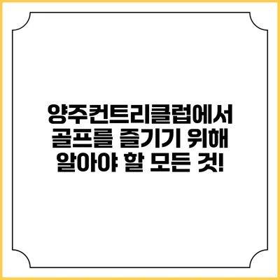 양주컨트리클럽에서 골프를 즐기기 위해 알아야 할 모든 것!