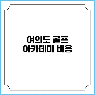 여의도 골프 아카데미: 비용