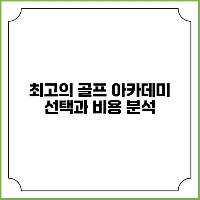 최고의 골프 아카데미 선택과 비용 분석