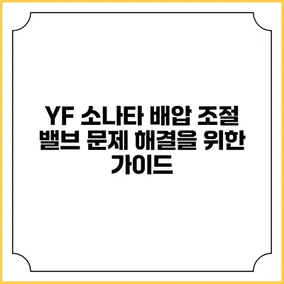 YF 소나타 배압 조절 밸브 문제 해결을 위한 가이드
