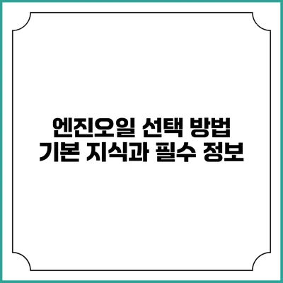 엔진오일 선택 방법: 기본 지식과 필수 정보