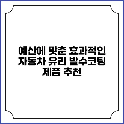 예산에 맞춘 효과적인 자동차 유리 발수코팅 제품 추천