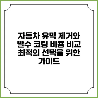 자동차 유막 제거와 발수 코팅 비용 비교: 최적의 선택을 위한 가이드