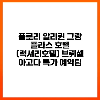 플로리 알리퀸 그랑 플라스 호텔 (럭셔리호텔) 브뤼셀 아고다 특가 예약팁